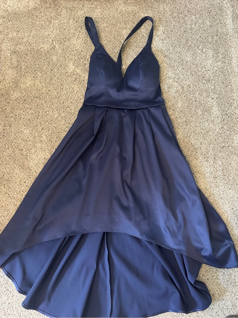Sequin Hearts Navy High-Low Satin Dress